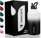 Insulated Water Bottle 128oz,Triple Wall Vacuum Stainless Steel(Dishwasher Safe),Leak Proof & Non-BPA,Flask Jug with Paracord Handle & Straw Spout Lids Sports Gradient black