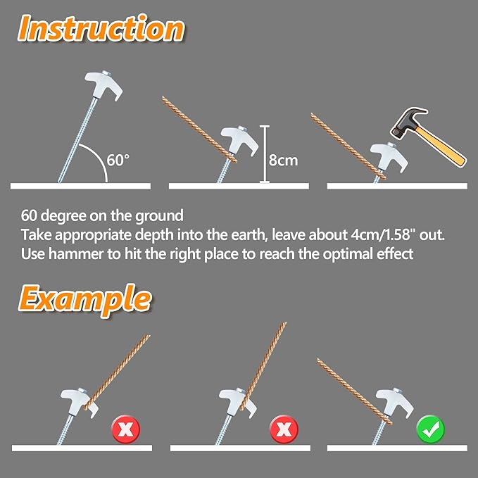8" Screw in Tent Stakes Heavy Duty, Ground Anchors Screw in, Metal Threaded Tent Spikes, Camping Pegs for Canopies & Gardening Inflatable Decor (20 PCS Luminous)