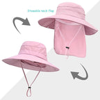 Sun Hats for Men Women, UPF50+ Protection Safari Hat,Wide Brim Fishing Hat with Neck Flap,Bucket Hats for Beach Hiking