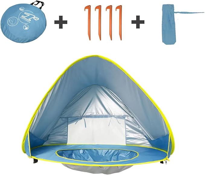PandaEar Baby Beach Tent with Pool, Pop Up Sun Shelter for Infant Toddlers, Portable UV Protection Shade with Carry Bag for Outdoor Travel, Camping