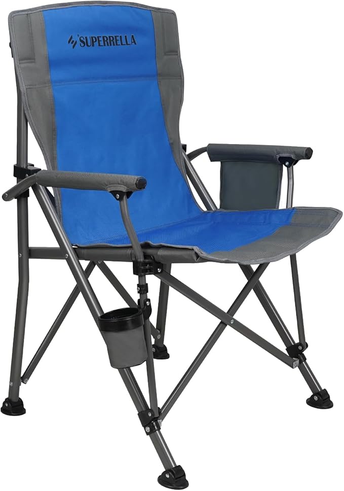 Camping Chair Folding Portable Lawn Chair Comfortable Hard Arm Sturdy for Family Camp, Outdoor, Sports, Beach, Travel, Blue, Supports 300 lbs