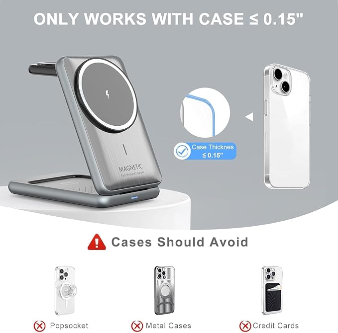 Wireless Charging Station,3 in 1 Charging Stand Made for Apple Watch Ultra 10 9 8 7 6 SE 5 4 3,Fast Wireless Charger Made for iPhone 17/Air/16/15/14/13/12/11/X,for AirPods Pro