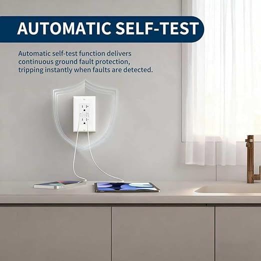 20 Amp GFCI Outlet with USB-A & USB-C Ports, Tamper-Resistant Receptacle, Automatic Self-Test & LED Indicator, in-Wall Installation, Wall Plate Included, ETL Listed, White, 10 Pack