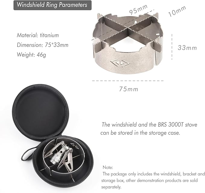 BRS 3000T Stove Windscreen Titanium Camp Stove Windshield with Storage Box for Outdoor Camping Ultralight (Grey-with stand)