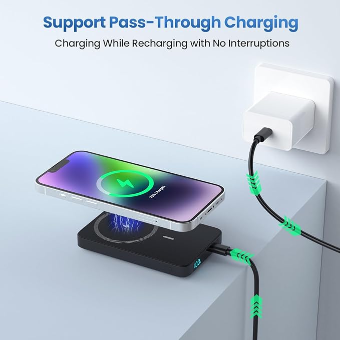 Magnetic Portable Charger 10800mah for Magsafe Battery Pack, Wireless Power Bank with 20W PD Fast Charging & LCD Display, Travel Essential Phone Battery Charger For iPhone 17/16/15/14/13/12 Series