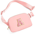 Gitus Belt Bag Fanny Pack Crossbody Bags with Initial Letter Patch Cute Stuff Birthday Gifts for Teenager Girls Trendy Preppy Stuff for Teen Girls Cool Stuff for Teens (Light Pink-A)