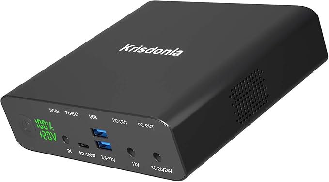 Krisdonia Portable Laptop Charger 32000mAh 100W PD Power Bank, External Battery Pack with 1 USB-C PD3.0 Port, 2 DC Ports, 2 USB QC3.0 Ports for Laptops, Tablets, Smartphones and Other Devices