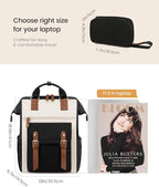 LOVEVOOK 17 Inch Laptop Backpack for Women Work Travel Backpacks Purse, Nurse Bag Teacher Business Laptop Computer Bag, Fashion College Backpack Casual Daypack, Black-Beige-Brown