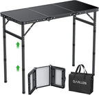 GARLLEN Folding Camping Table, 3-Adjustable Height Portable Picnic Table with Carrying Bag, Lightweight Aluminum Folding Outdoor Table for Camping, BBQ, Picnic, 34.2" L x 15.7" W, Black