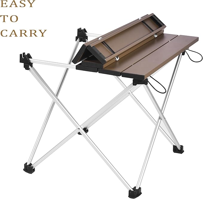 Grope Portable Camping Table with Aluminum Table Top, Folding Beach Table Easy to Carry, Prefect for Outdoor, Picnic, BBQ, Cooking, Festival, Beach, Home (Coffee-S)