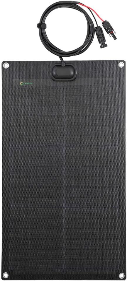 Lensunsolar 30W 12V ETFE Black Flexible Solar Panel, 23.5x13.8in, ETFE Black Thin, Slim Semi-Flexible PERC Mono High Efficiency Solar Cells 12 Volt for Battery Charge Marine RV Campers Boats Tent