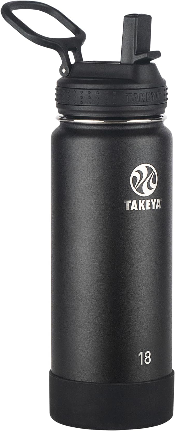 Takeya Actives Water Bottle with Straw Lid - Durable & Easy-Care Water Bottle with Stainless Steel Insulation - BPA-Free Lid with Carry Handle & Straw - Dishwasher-Safe - 18 oz, Onyx