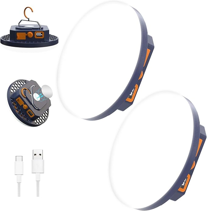 2pcs 10000mAh Rechargeable 3000LM Tent Light Camping Light, 6500K 24Hours Long Play Time , Outdoor Night Market Light Night Fishing Light Emergency Lights for Hurricane Tsunami disasters(30W(2pcs))