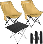 Folding Camping Chair Set of 3, Portable Adjustable Camp Chairs & Black Table, Large Lawn Chair Portable for Adults Hiking, Fishing, Picnic, Outdoor BBQ, Travel, Sports, & Storage Bags