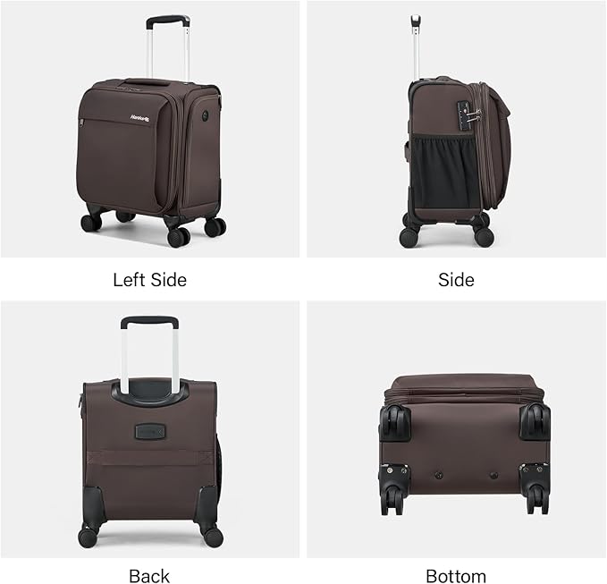 Hanke 16 Inch Underseat Carry On Luggage with Wheels Small Suitcase Softside Luggage Bags for Travel Lightweight Suitcases with Wheels Travel Luggage Personal Item for Men and Women.(Coffee)