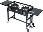 Barton Outdoor Camping Propane Double Burner Stove 2 Folding Cook Cooking Station Stand Picnic BBQ Grill 58,000 BTU, Black