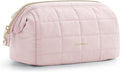 BAGSMART Makeup Bag Travel Toiletry Bag, Puffy Padded Make Up Bags for Women Makeup Organizer Case, Wide-open Pouch Purse Travel Essentials Toiletries Accessories Brushes, Pink