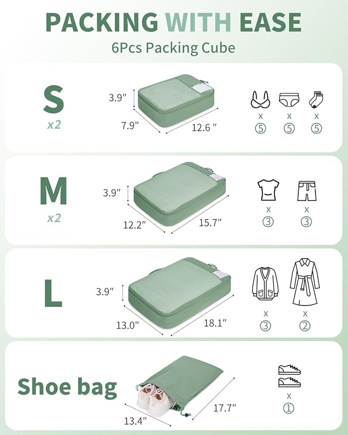 ECOHUB 4 Set /6 Set Packing Cubes for Travel Durable Suitcase Organizer Bags Set with Personalized Tag Various Sizes Travel Essentials Traveling Accessories for Luggage Machine Washable