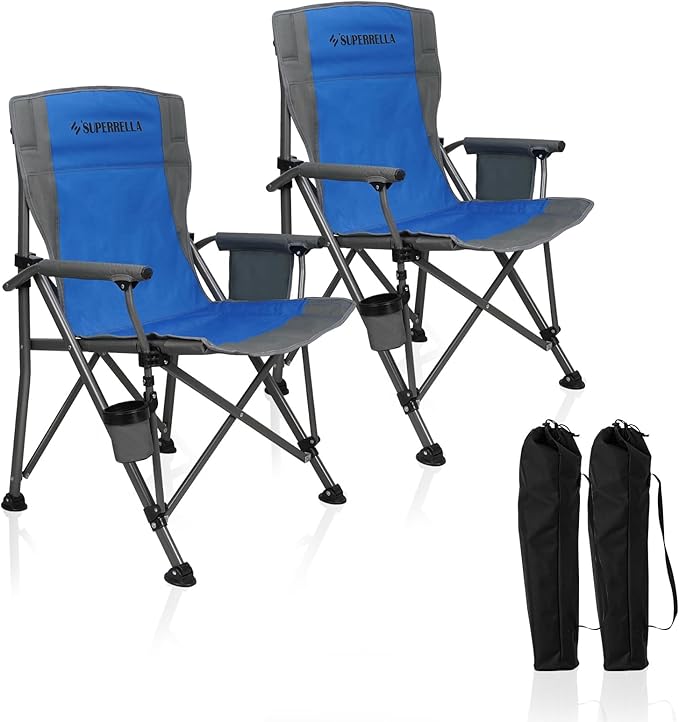 Camping Chair Folding Portable Lawn Chair 2 Pack Comfortable Hard Arm Sturdy for Family Camp, Outdoor, Sports, Beach, Travel, Blue, Supports 300 lbs