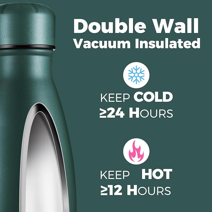 Volhoply 25oz Insulated Water Bottles 1/2/4 Pack, Double Wall Stainless Steel Vacuum Flask Keeps Cold & Hot, BPA Free Leakproof Bottle (Army Green,2 Pack)