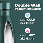 Volhoply 25oz Insulated Water Bottles 1/2/4 Pack, Double Wall Stainless Steel Vacuum Flask Keeps Cold & Hot, BPA Free Leakproof Bottle (Army Green,2 Pack)