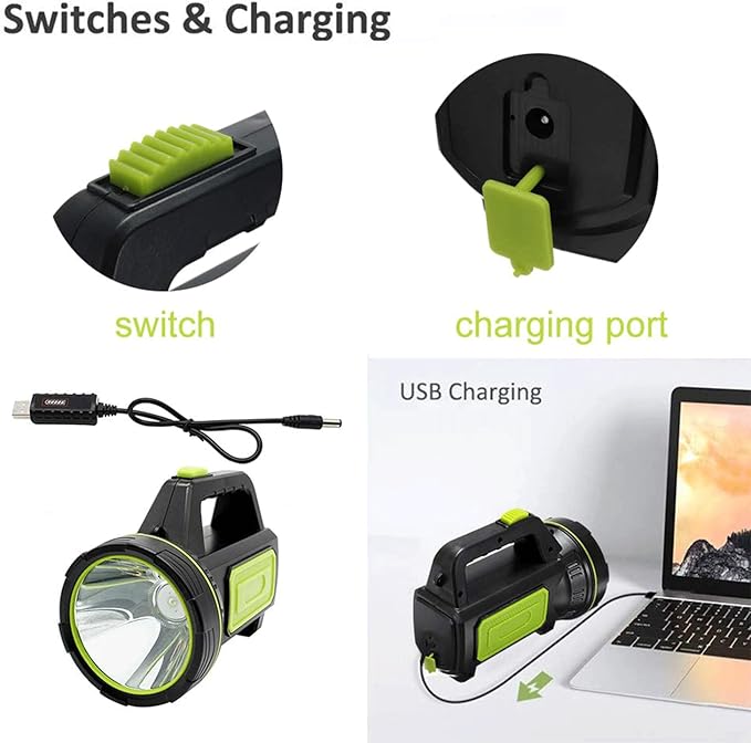 LED Searchlights Handheld Lantern, 13000LM 2 Modes USB Rechargeable LED Flashlights, High Power Outdoors Camping Hunting Lamp, Portable Spotlight Work Light for Indoor Outdoor Emergency