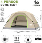 CAMPROS CP Tents for Camping 4 Person Tent Waterproof Windproof Double Layer Camping Tent, Easy Setup Dome Tent with Large Mesh Windows & Wider Door for Outdoor Camping & Hiking