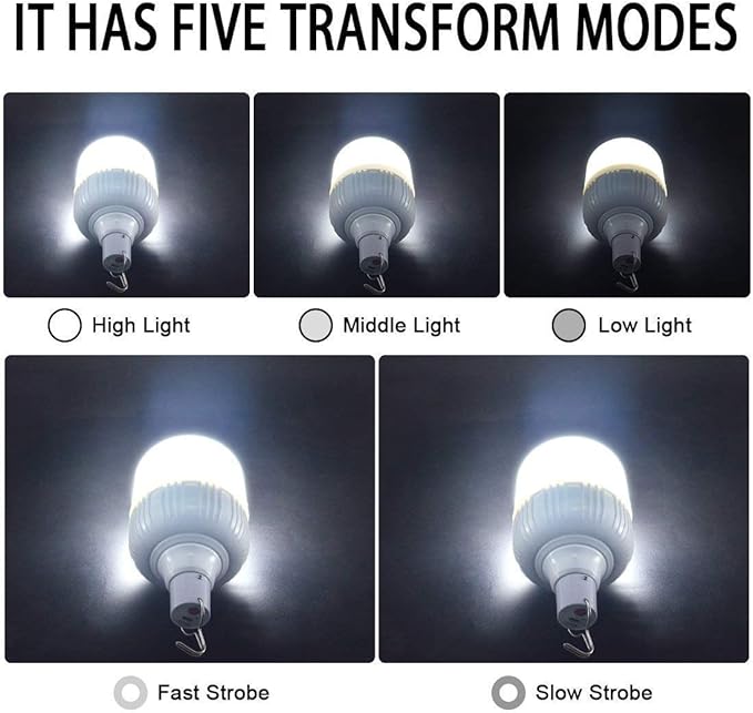 Camping Lantern LETOUR Dimmable 8800mAh LED Light Bulb 5 Lighting Modes Rechargeable Hanging Tent Light 5000 Lumen Portable Emergency Lantern Power Failure Emergency Survival Kits Snowstorm