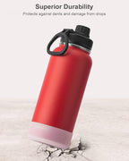 koodee Insulated Water Bottle, 32oz Stainless Steel Double Wall Vacuum Wide Mouth Sport Bottle with Leakproof Spout Lid (Canyon Red)