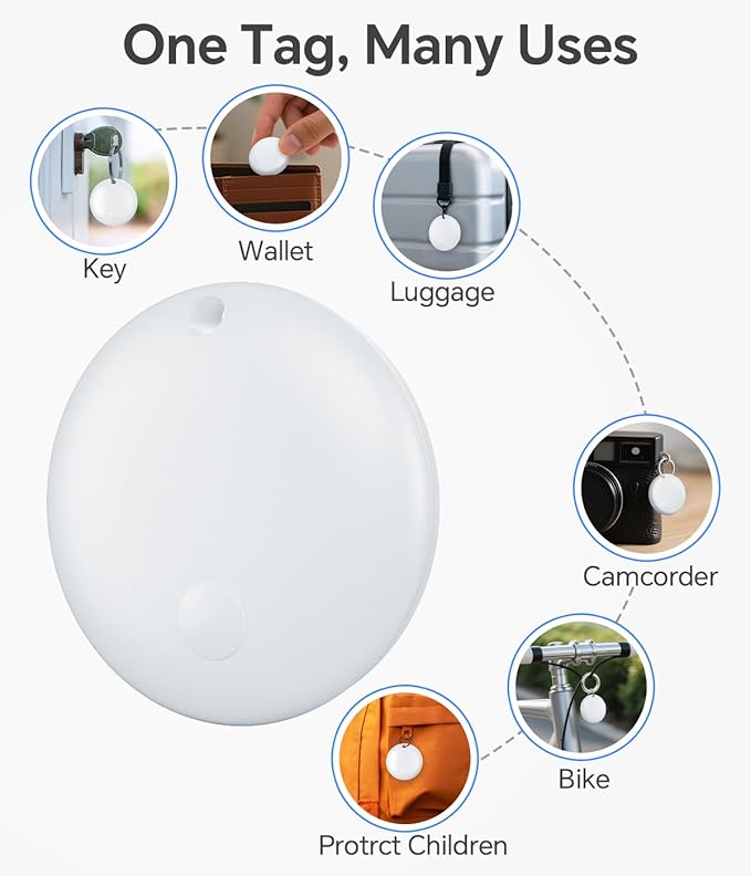 Air Tracker Tag IP67 Waterproof Bluetooth Tracker, Keychain Finder, Item Locator for Bags, Backpacks, Luggage, Pets, Wallets (Android Only White-4)