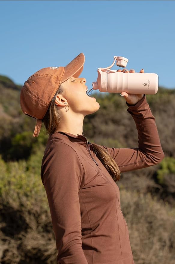 IDEUS Insulated Stainless Steel Water Bottle with 2 Leak-Proof Lids, Thermal Water Flask for Hiking Biking, 18oz, Light Pink