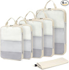 ECOHUB 6 Set Compression Packing Cubes, Lightweight Beach Vacation Travel Essentials Durable Travel Accessories for Suitcase Carry On Luggage Organizer Bags with YKK Zippers Shoe Bag, Beige