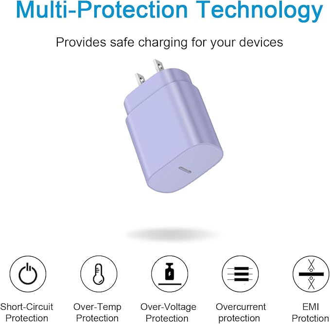 Type C Charger Fast Charging for iPhone 17 16 15,10FT USB C Samsung Chargers Block 25W Super Fast Chargers for Samsung Galaxy S25/S24 S23/iPhone Air/17/17 Pro Max/iPhone 16/16 Pro Max/15 Pro(Purple)