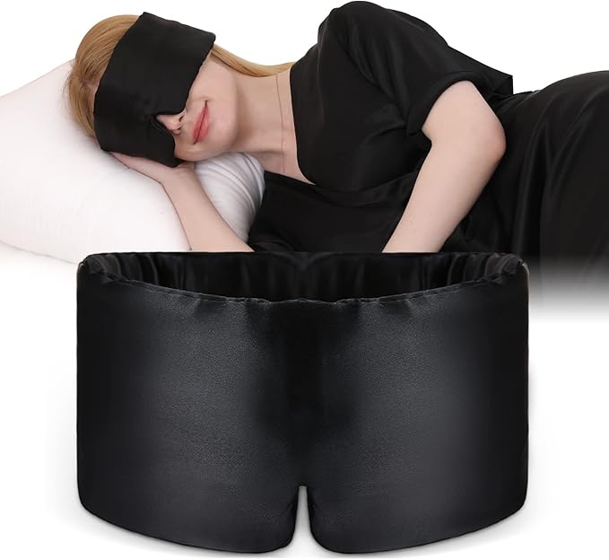 Mulberry Silk Sleep Mask – 100% Silk Sleep Masks for Women, Anti-Wrinkle, Light Blocking Eye Cover, Adjustable for Travel & Beauty(Black)
