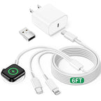 iWatch Chargers for Apple Watch& iPhone, Multi Charging Cable 6FT&20W USB C Block&USB to USB-C Adapter, 3-in-1 Travel Car Office Essentials Charger for i-Watch Series, iPhone 17 16 15 Pro Max/14/13/12