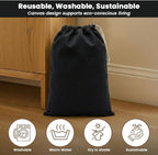 LFH Cotton Rich Shoe Storage Bags with Drawstring, Dustproof Breathable Reusable Organizer, Perfect For Travel, Dorm, Hotel, College, Gym, Machine Washable 8"x17" (Pack of 4) - Black sand