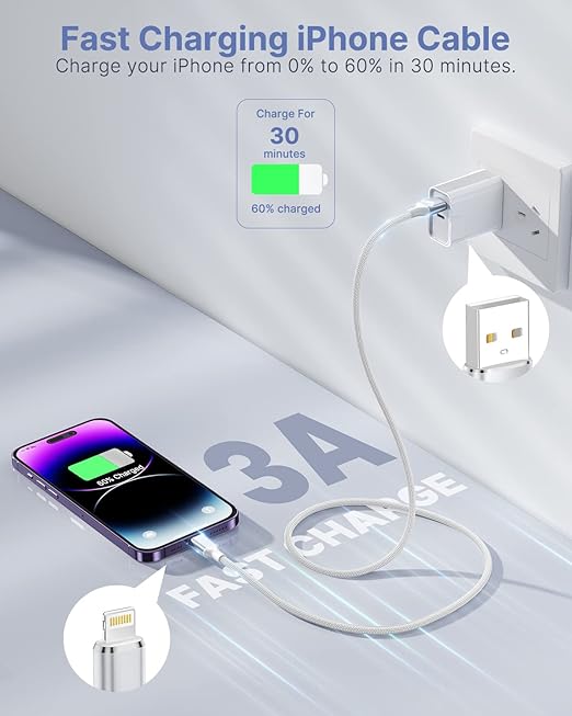 iPhone Charger 10FT [Apple MFi Certified] Long Lightning Cable Fast Charging iPhone Charger Cord Braided USB iPhone Cable Cord Compatible with iPhone 14/13/12/11 Pro/11/XS MAX/XR/8/7/6s Plus,iPad