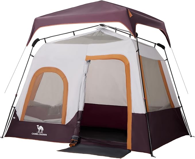 Camping Tents 4/6 Person Pop Up Instant Tent - Setup in 60s for Family Camping, Windproof Design, Family Cabin Tent with Rainfly & Backpack Carry Bag