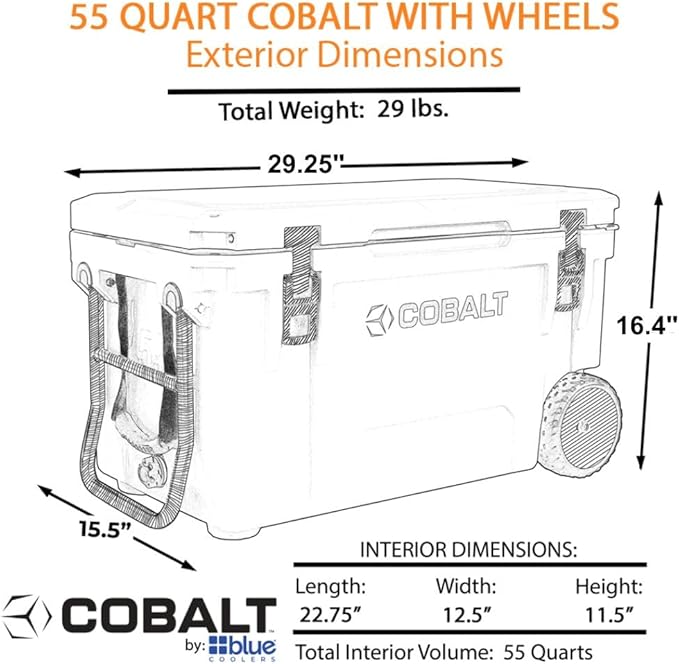 Cobalt 55 Quart Roto Molded Super Ice Cooler | Large Ice Chest - Long Term Ice Retention |