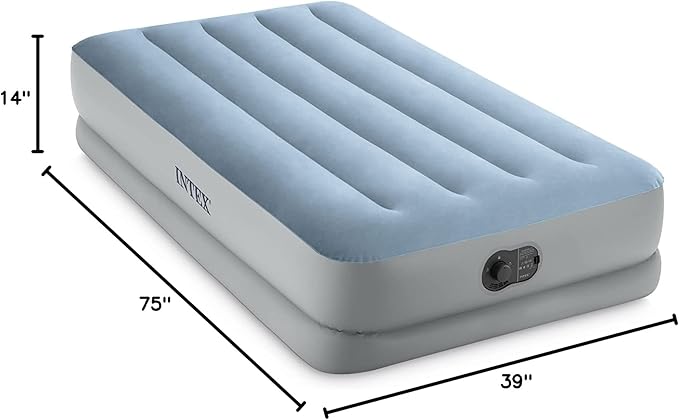 Intex 64157E Dura-Beam Plus Mid-Rise Air Mattress: Fiber-Tech – Twin Size – Built-in USB Electric Pump – 14in Bed Height – 300lb Weight Capacity (Pack of 3)