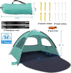 WhiteFang Beach Tent Anti-UV Portable Sun Shade Shelter for 3/4/6/8 Person, Extendable Floor with 3 Ventilating Mesh Windows Plus Carrying Bag, Stakes and Guy Lines
