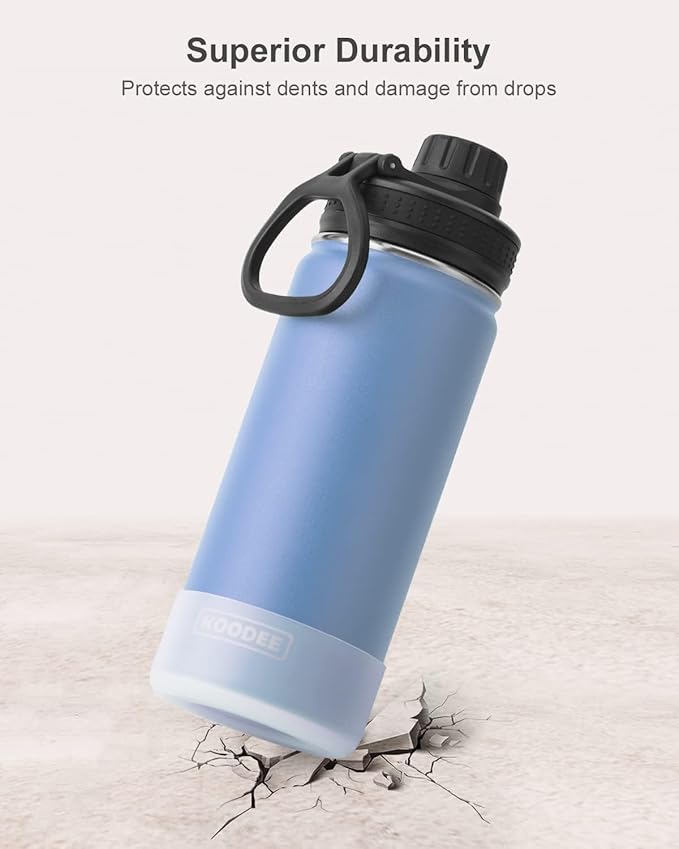 koodee 16 oz Water Bottle Stainless Steel Double Wall Vacuum Insulated Water Bottle for School Wide Mouth Flask with Leakproof Spout Lid (Royal Blue)