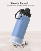 koodee 16 oz Water Bottle Stainless Steel Double Wall Vacuum Insulated Water Bottle for School Wide Mouth Flask with Leakproof Spout Lid (Royal Blue)