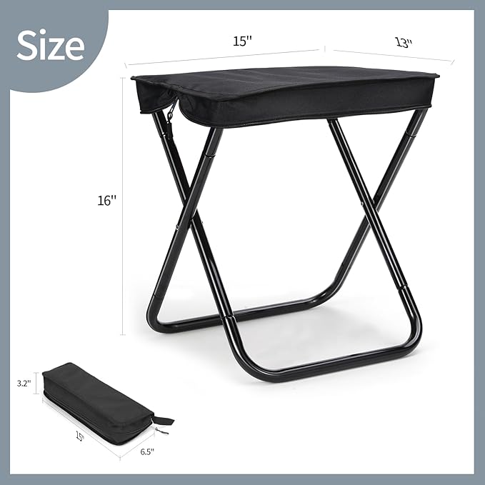 Camping Stool, Portable Folding Stool, Aluminum Ultralight Backpacking Stool Suitable for Outdoor Gardening and Beach Hiking Fishing (Black, 16 High)