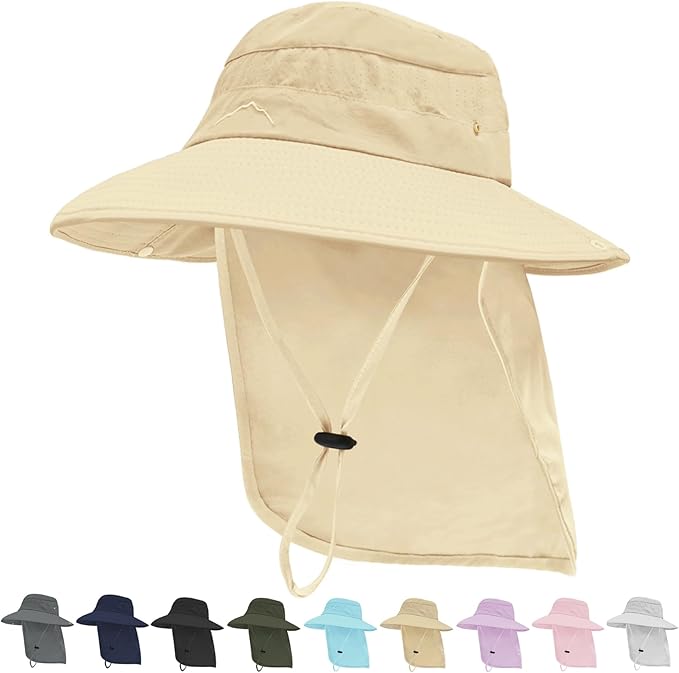 Sun Hats for Men Women, UPF50+ Protection Safari Hat,Wide Brim Fishing Hat with Neck Flap,Bucket Hats for Beach Hiking