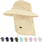 Sun Hats for Men Women, UPF50+ Protection Safari Hat,Wide Brim Fishing Hat with Neck Flap,Bucket Hats for Beach Hiking