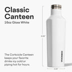Corkcicle Classic Canteen Insulated Water Bottle - Stainless Steel Reusable Tumbler - Triple Insulated - Keeps Drinks Cold 25 Hours or Hot 12 Hours - Cupholder Friendly - Gloss White - 16 oz