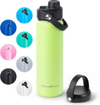 ThermoProof Double-Walled Vacuum Insulated Stainless Steel Water Bottle - Wide Mouth with Chug & Spout Lids, Dishwasher Safe, Reusable, Leakproof, Hot & Cold for Men, Women & Kids - 22oz, Fresh Mint