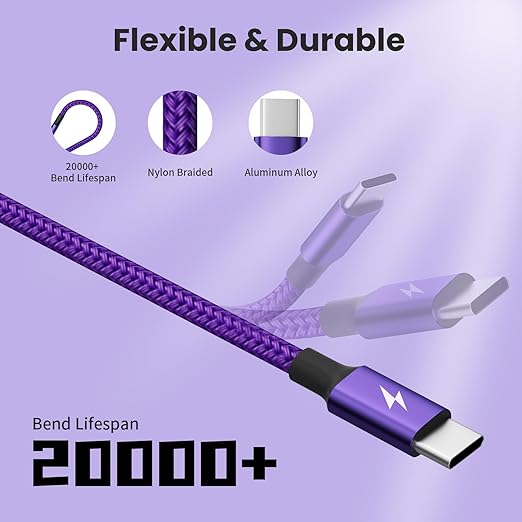 USB C Splitter Multi Charging Cable, Nylon Braided 4 in 1 Cables, USB C to USB C Cable with 4 Type C Compatible with iPhone 17/16 Series, Galaxy S Series with Most Phones and More (1PACK 5FT)