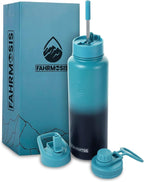 40 Oz Water Bottle with Straw Stainless Steel Sports Water Bottle with 3 Lids (Straw, Chug and Flip Lid) Insulated Leak Proof Metal Jug for Men & Women - Indigo Green